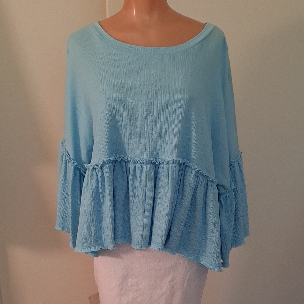 Versona Sky Blue Ruffle Blouse